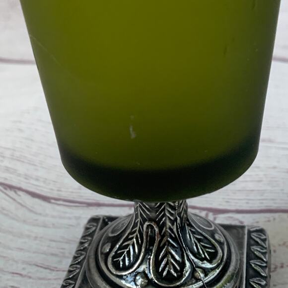 Green Frosted Glass Votive Candle Holders Set of 2 Square Metal Base 4 3/8" - Picture 10 of 16